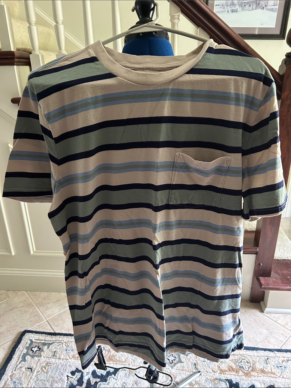 GAP Men's Short Sleeve Striped Pocket T-Shirt - Blue, Green, Cream - XL